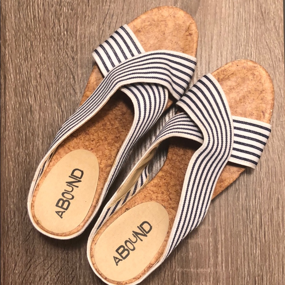 Navy + White Striped Cork Wedges.